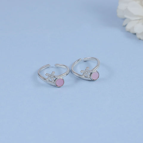 Adya Starry Pink Delight Silver Toe Rings