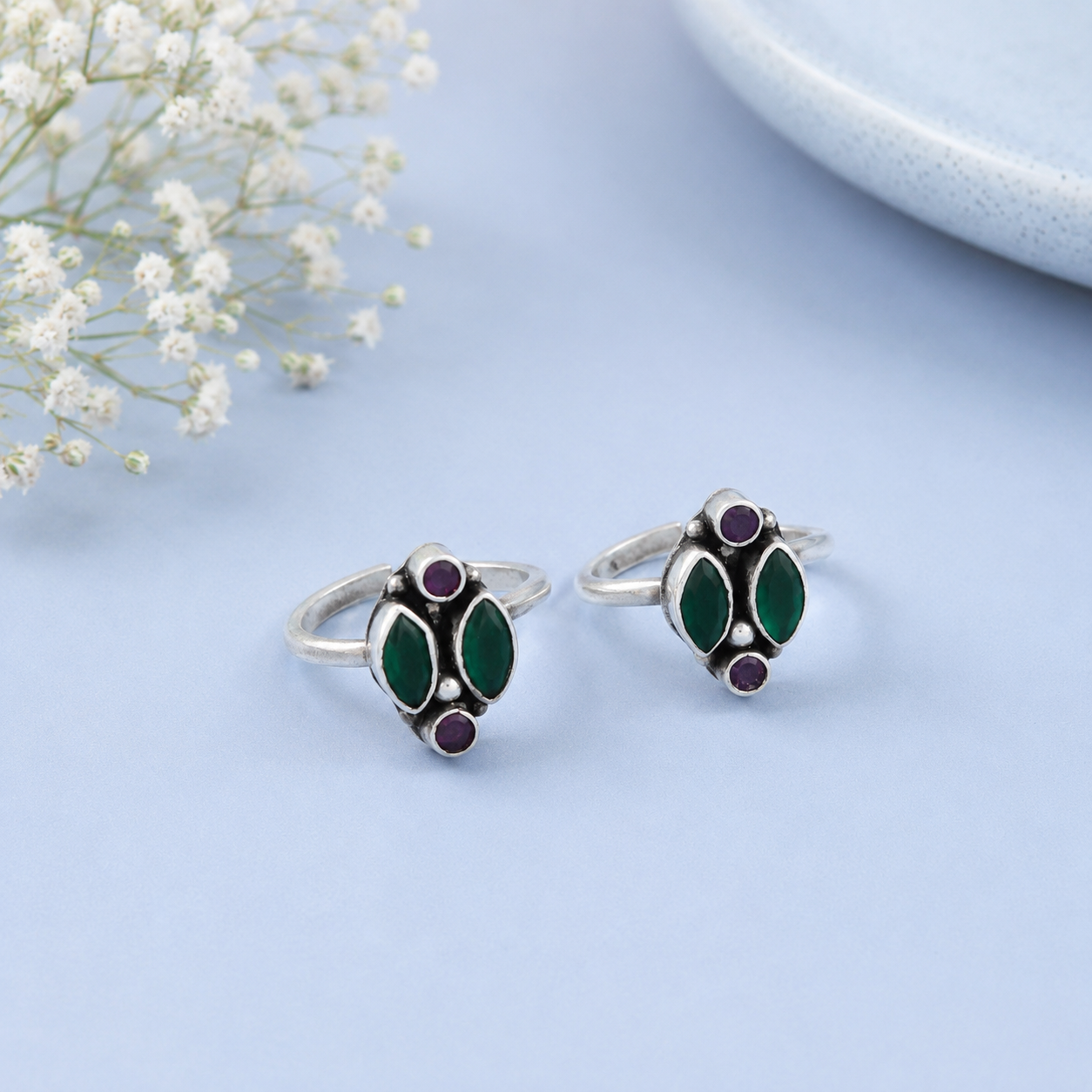 Jaya Classic Dual Stone Silver Toe Rings