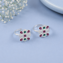 Nandini Colorful Gem Bloom Silver Toe Rings