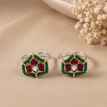 Riddhi Regal Red Green Silver Toe Rings