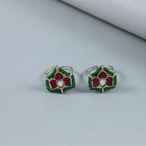 Riddhi Regal Red Green Silver Toe Rings