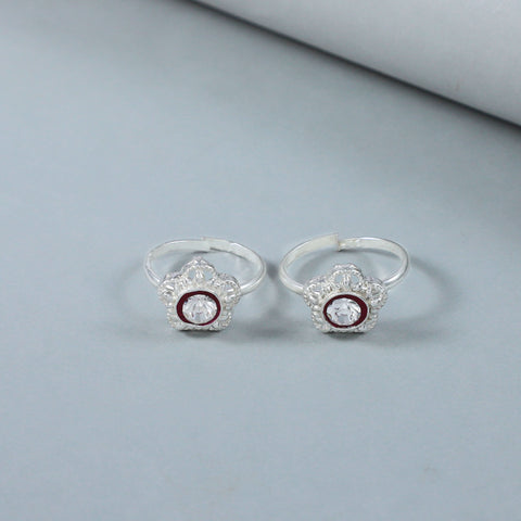 Shraddha White Stone Floral Silver Toe Rings