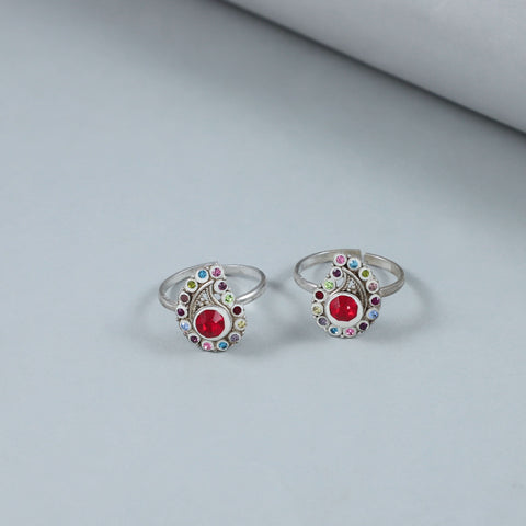 Sonal Multicolor Crystal Silver Toe Rings