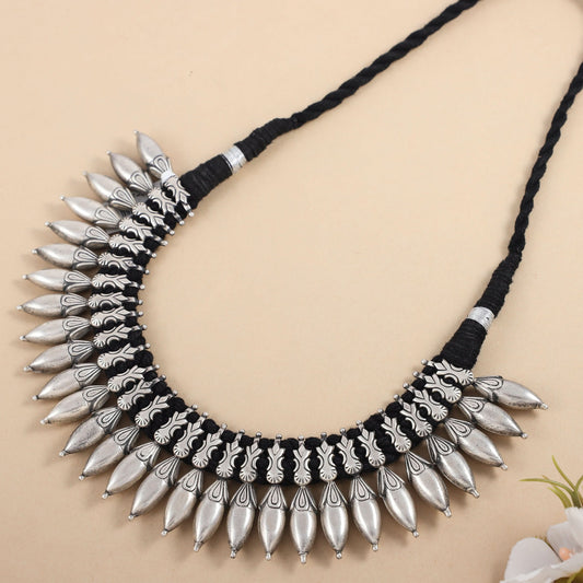 Vedika Ethnic Spikes Broad Chokar Silver Necklace