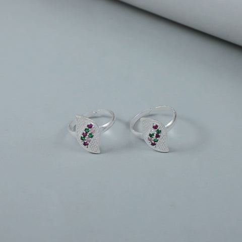 Graceful Leaf Design Silver Toe Rings