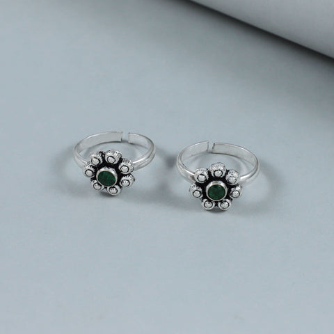 Antique Green Petal Silver Toe Rings