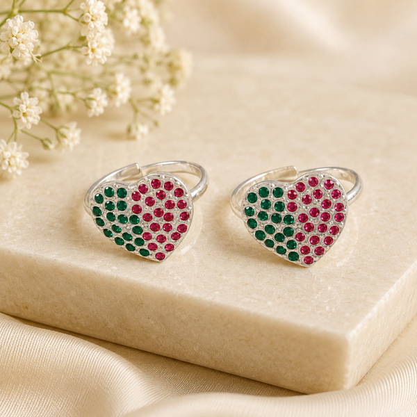 Dual Tone Heart Silver Toe Rings