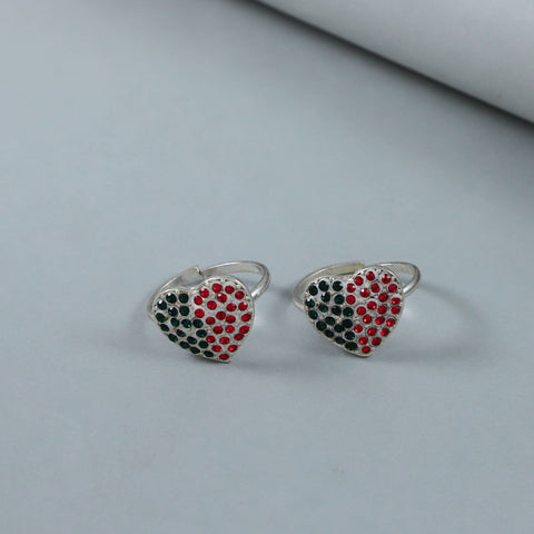 Dual Tone Heart Silver Toe Rings