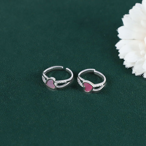 Pink Heart Sparkle Silver Toe Rings