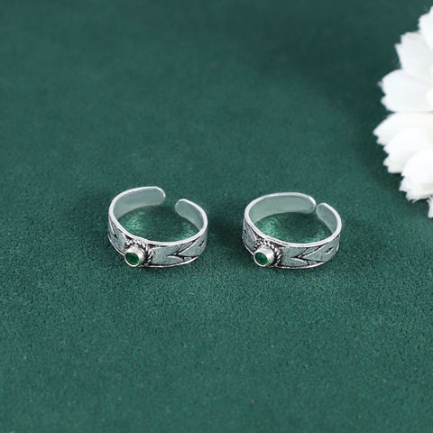 Riya Green Stone Silver Toe Rings