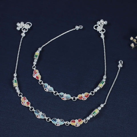 Mohini Colorful Enamel Silver Anklet