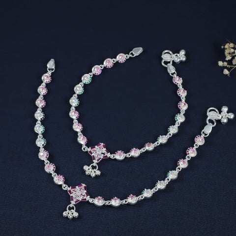 Kashish Silver Anklets Plated Multicoloured