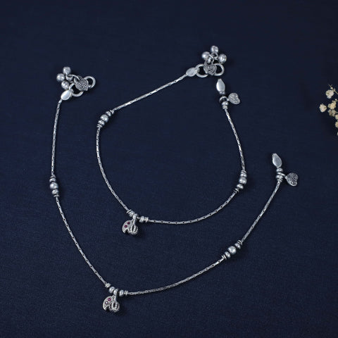 Riya Noor Mini Drop Silver Anklets