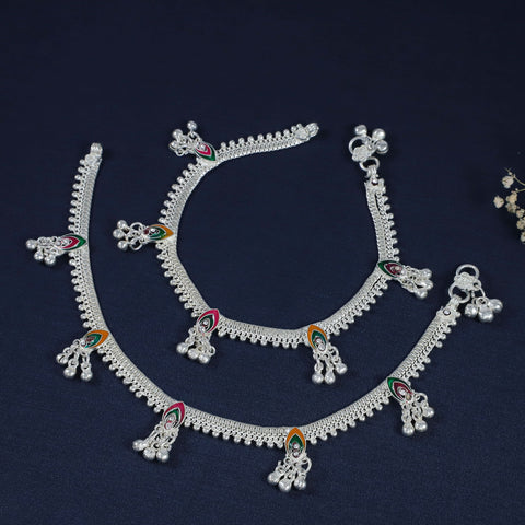 Sanjana Mor Pankh Ghungroo Silver Anklets