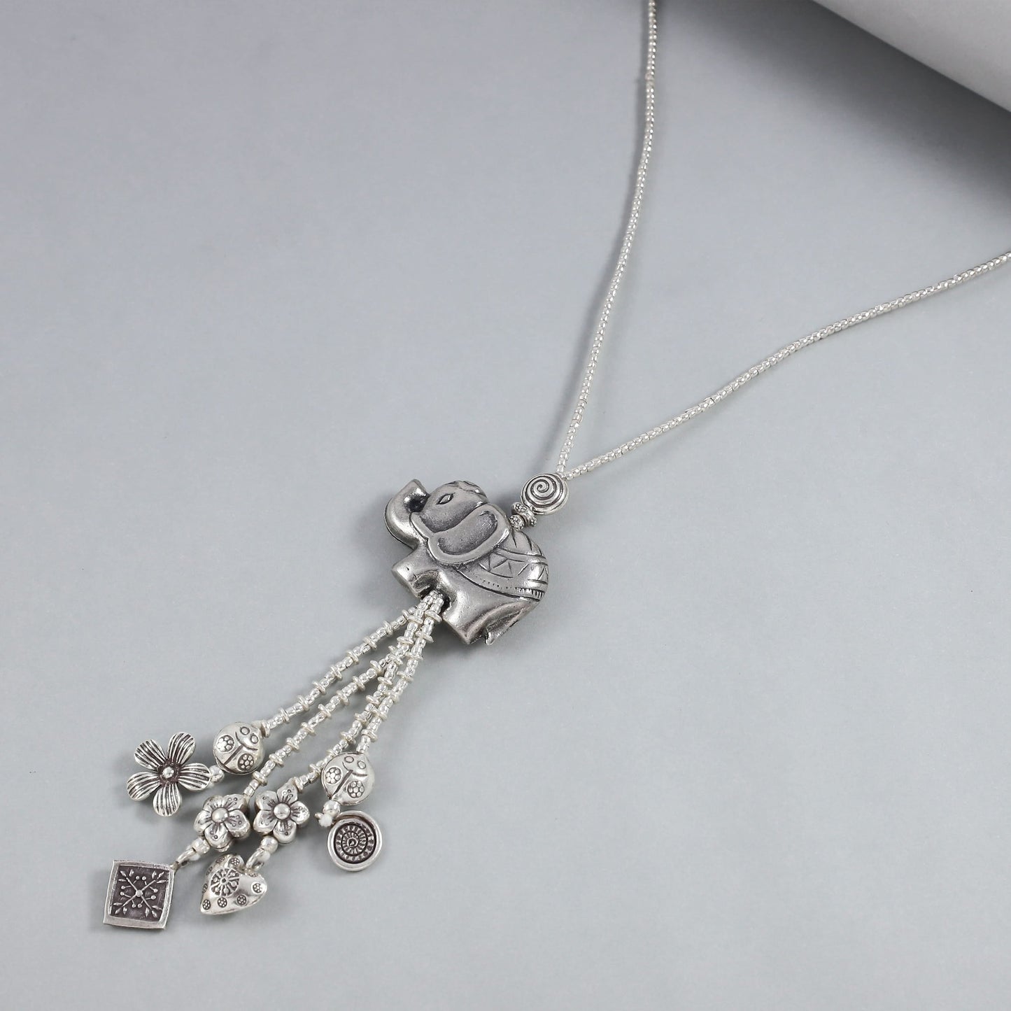 Aarna Silver Chain  With   Elephant  Pendant