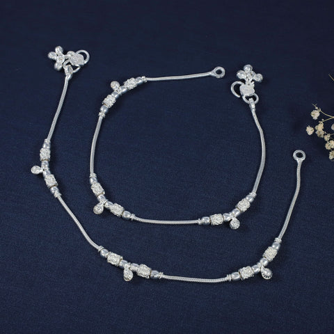 Saumya Bead Drop Silver Anklets