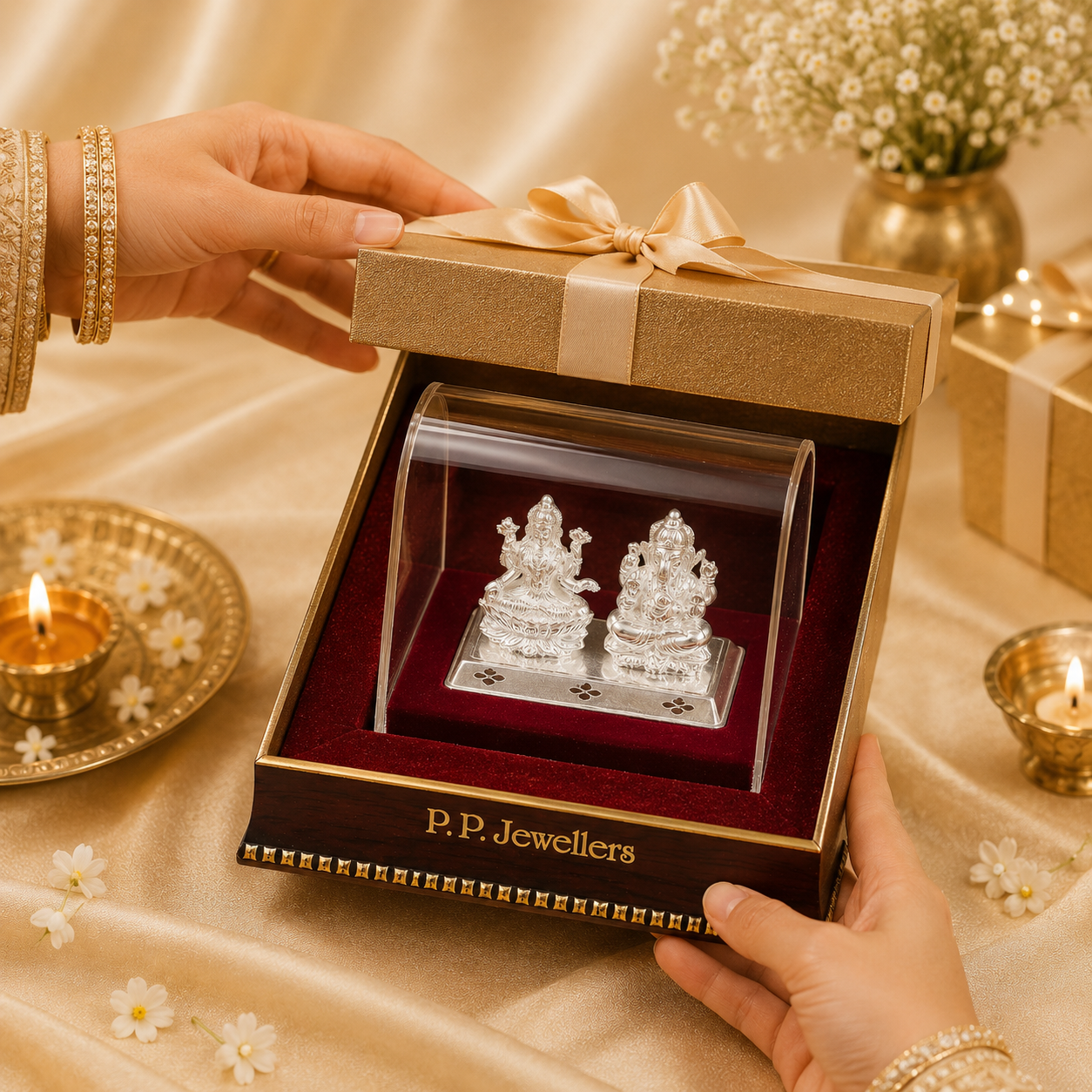 Divine Lakshmi Ganesh Silver Idol