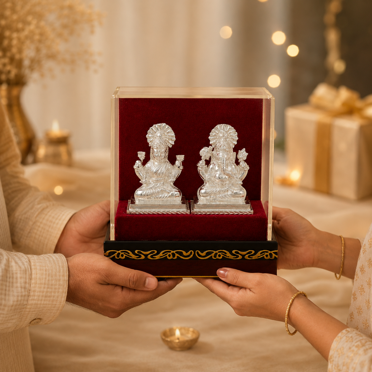 Auspicious Lakshmi Ganesh Silver Idol