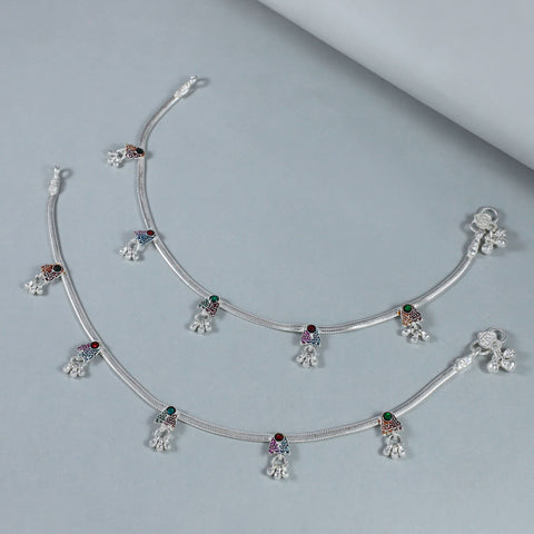 Eshita Colorful Tribal Silver Anklets