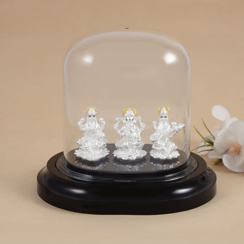 Lakshmi Ganesha Sarswati Silver Idol