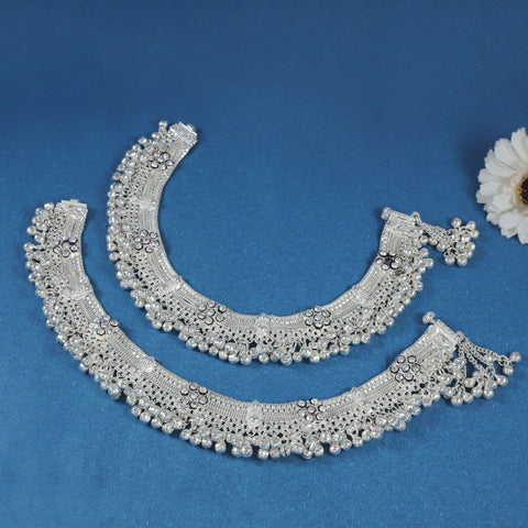 Siya Shahi Noor Silver Anklets