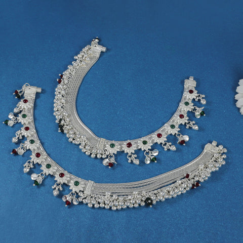 Neha Rajwadi Stone Silver Anklets