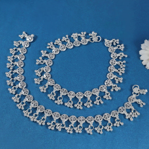 Anika Ghungroo Dangle Silver Anklets