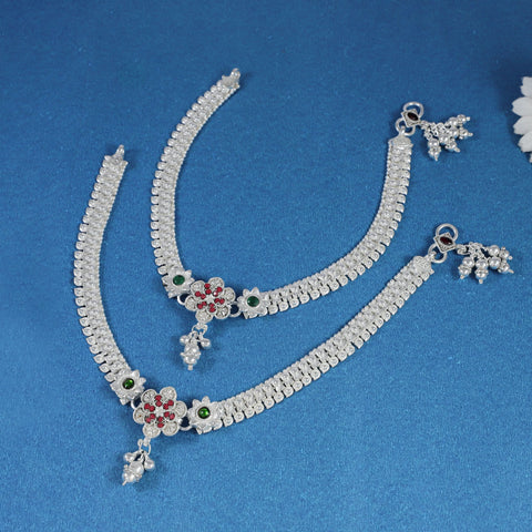 Jaya Rajwada Flower Silver Anklets