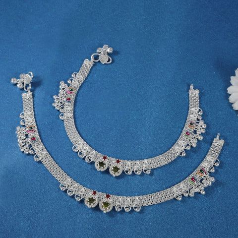 Anokhi Multistone Silver Anklets