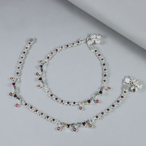 Ira Heart Charm Silver Anklets