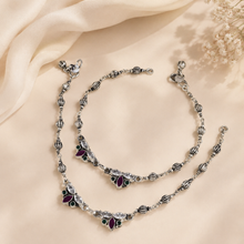 Kashvi Gem Leaf Silver Anklets
