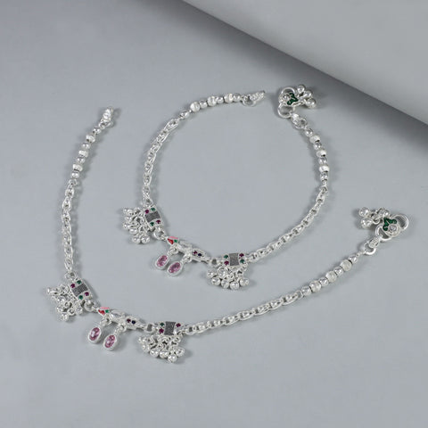Ruhani Drop Charm Silver Anklets
