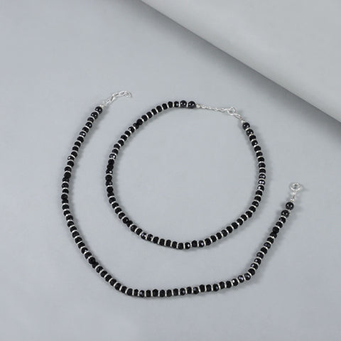 Riva Grace Black Bead Silver Anklets