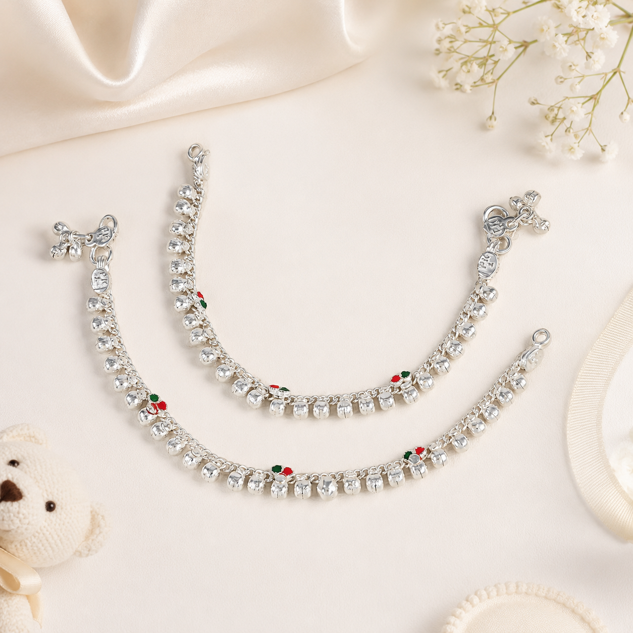 Pihu  Minimal Bell Silver Baby Anklets