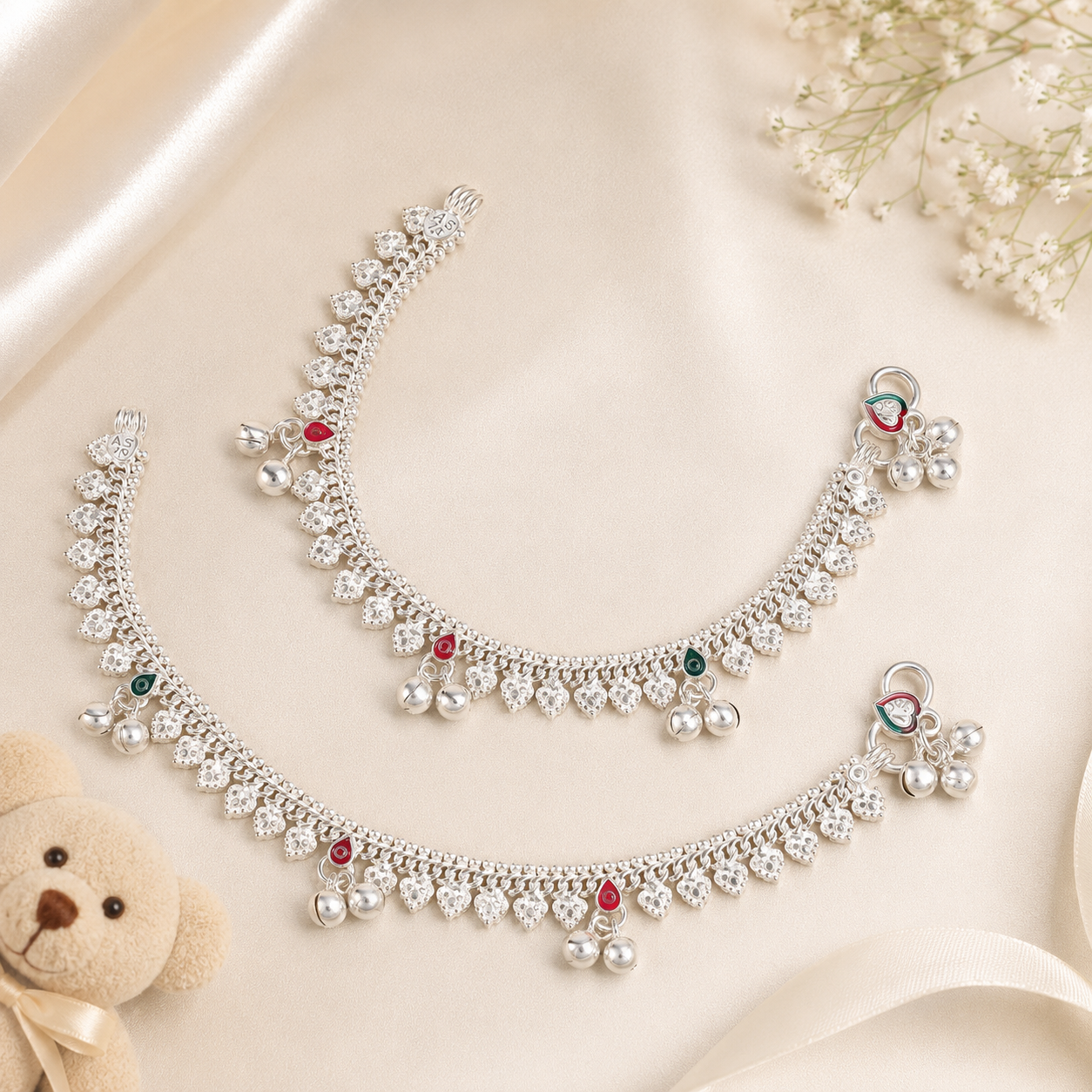 Mini Pearl Drop Silver Baby Anklets
