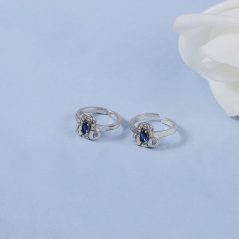 Devika Grace Blue Crystal Silver Toe Rings