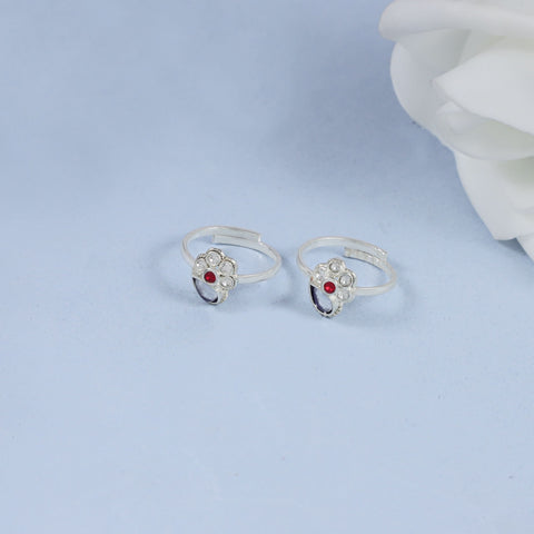 Floral Ruby Charm Silver Toe Rings