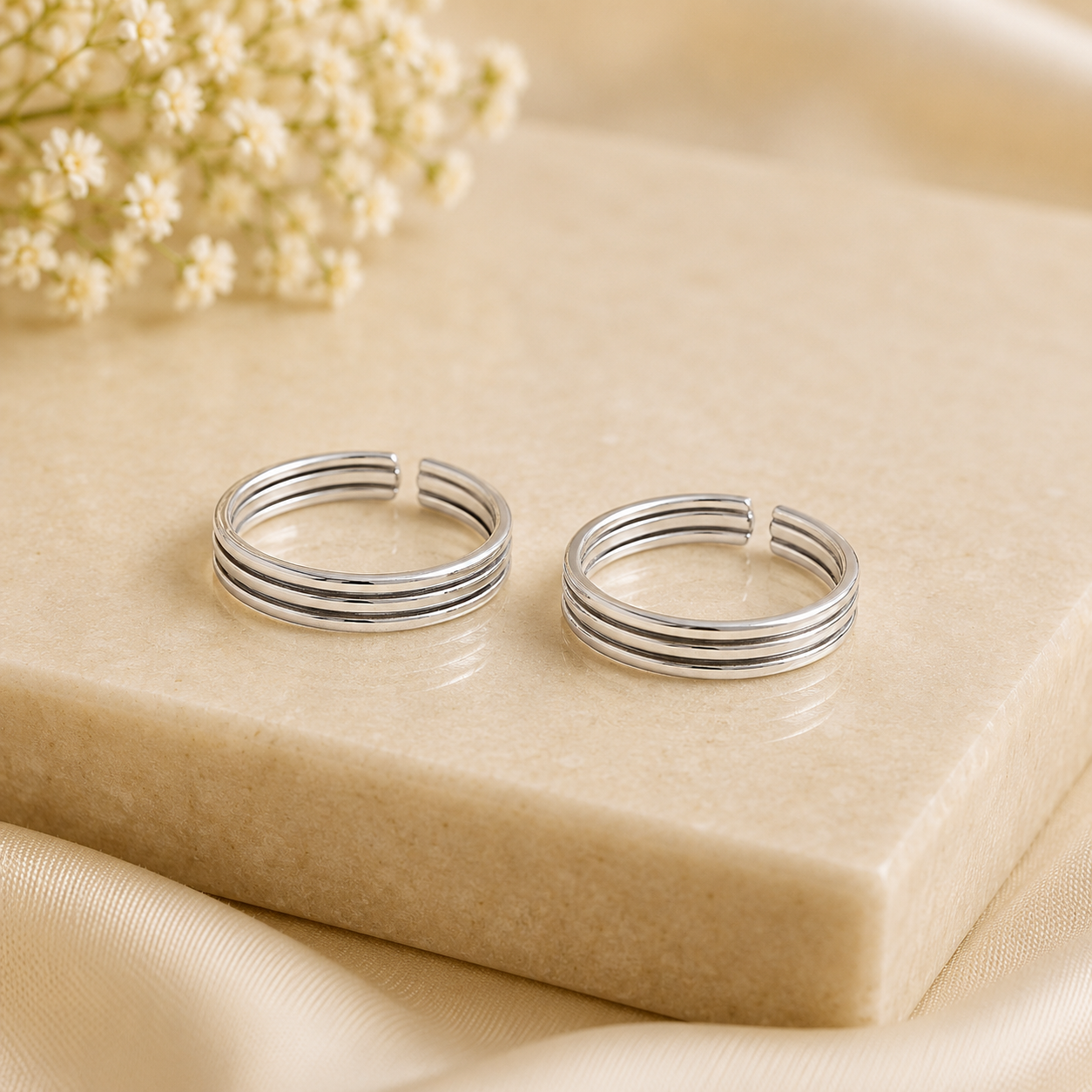 Minimal Triple Line Silver Toe Rings