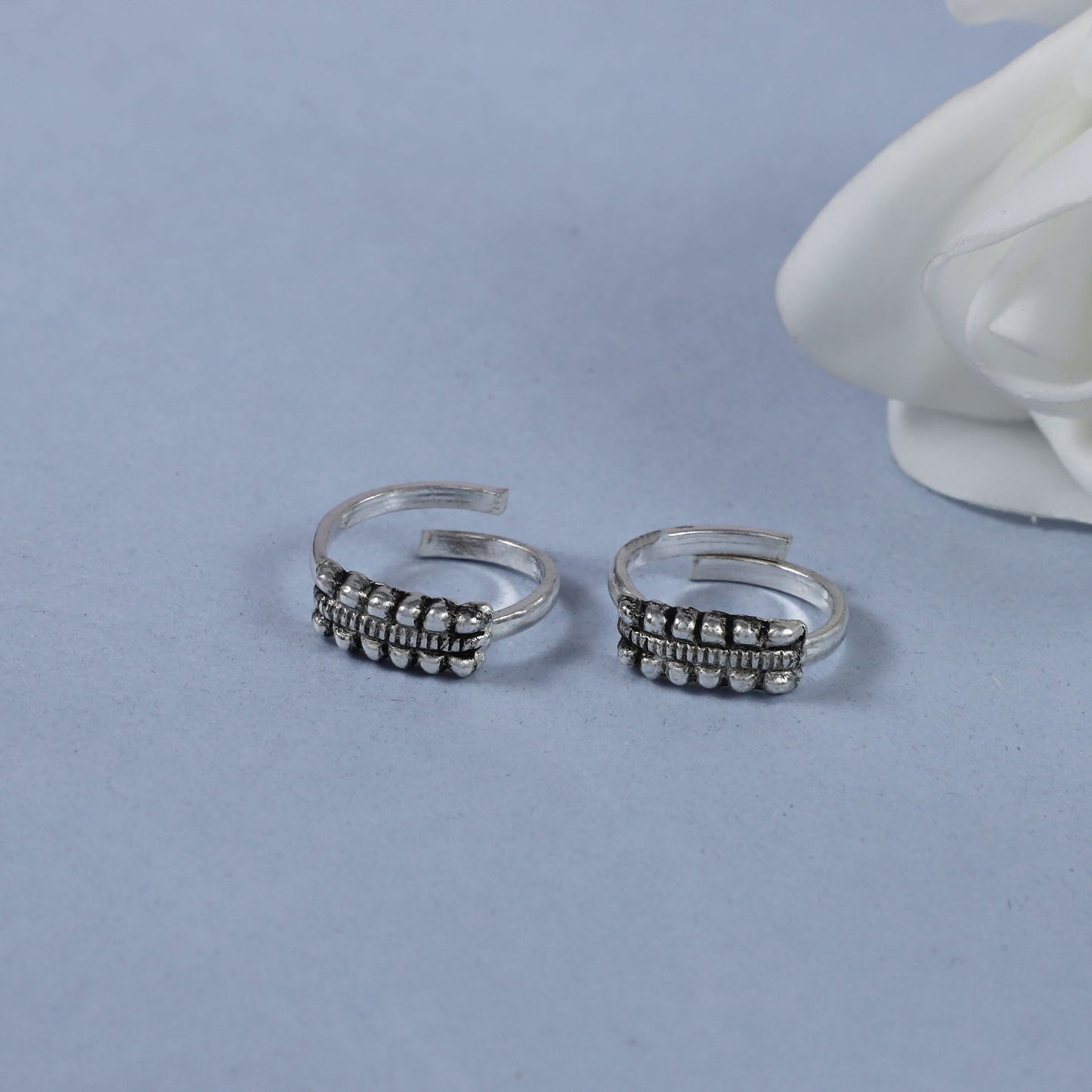 Ethnic Beaded Silver Toe Rings
