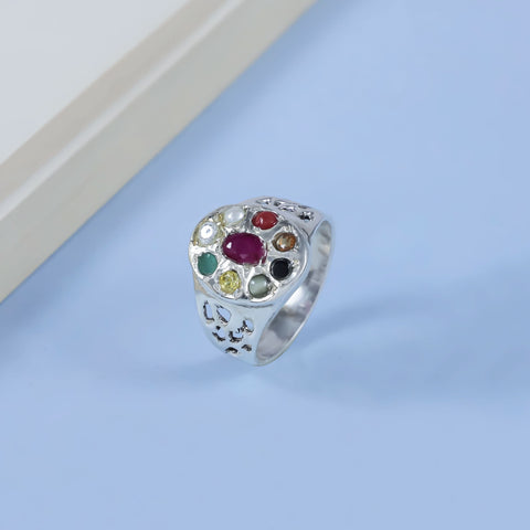 Navratna Royal Power Silver Ring For Him