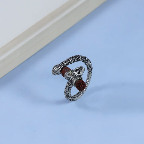 Trishul Rudra Energy Silver Ring For Him