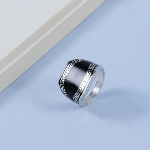 Ekbal Black Enamel Greek Silver Ring For Him