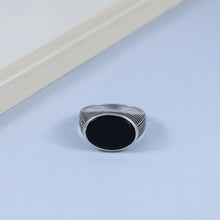 Harish Black Oval Style Silver Ring For Him