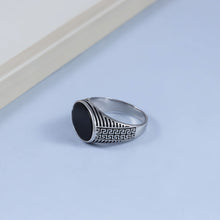 Harish Black Oval Style Silver Ring For Him