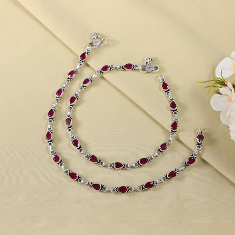 Ruby Silver Antique Anklets