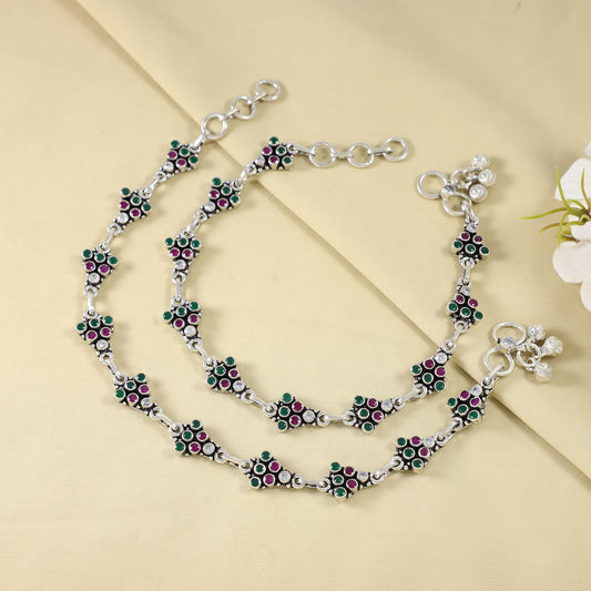 Aanvi Antique Silver Anklets