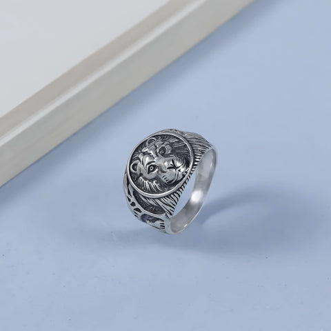 Hitesh Lion Face Power Silver Ring For Him