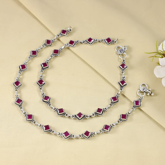 Diya Antique Silver Anklets