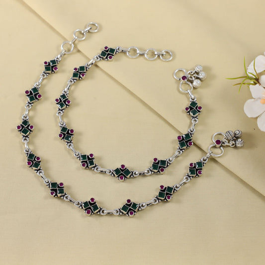 Devanshi Antique Silver Anklets