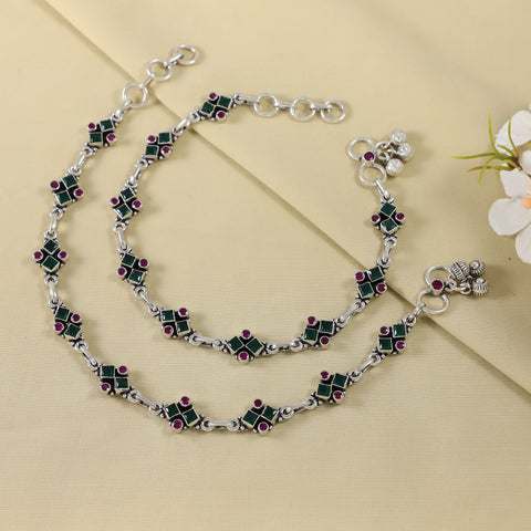 Devanshi Antique Silver Anklets